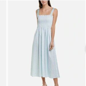 Petersyn Cherish Sriped Smocked Midi Dress Blue White XS